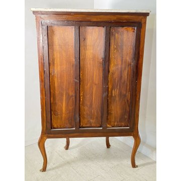 ANTICA VETRINA LEGNO MASSELLO OTTONE MARMO INTARSIATA VETRI BOMBATI 2 RIPIANI 