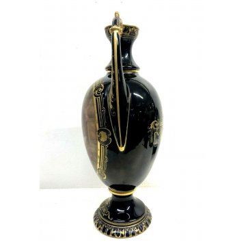 VASO BIANSATO PORCELLANA BLU COBALTO ORO Vienna DECORO SCENA ROMANTICA LIBERTY