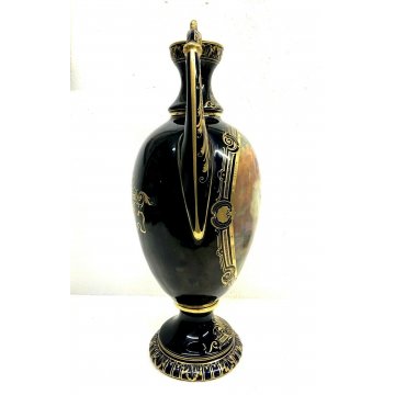 VASO BIANSATO PORCELLANA BLU COBALTO ORO Vienna DECORO SCENA ROMANTICA LIBERTY