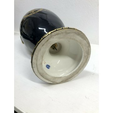 VASO BIANSATO PORCELLANA BLU COBALTO ORO Vienna DECORO SCENA ROMANTICA LIBERTY