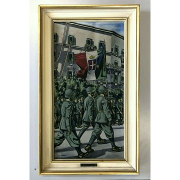 ANTICO QUADRO OLIO TELA La Tridentina BRIGATA ALPINA ESERCITO SOLDATI MILITARI  
