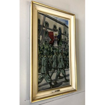 ANTICO QUADRO OLIO TELA La Tridentina BRIGATA ALPINA ESERCITO SOLDATI MILITARI  