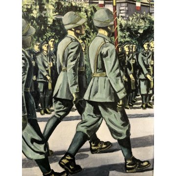ANTICO QUADRO OLIO TELA La Tridentina BRIGATA ALPINA ESERCITO SOLDATI MILITARI  
