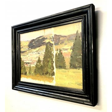 ANTICO PICCOLO QUADRO OLIO CARTONE COMPOSIZIONE PAESAGGIO POST IMPRESSIONISTA 