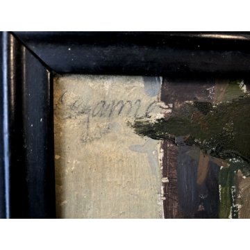 ANTICO PICCOLO QUADRO OLIO CARTONE COMPOSIZIONE PAESAGGIO POST IMPRESSIONISTA 
