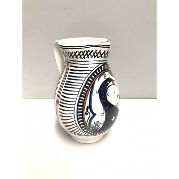 BROCCA VERSATOIO VINTAGE VASO CERAMICA FAENZA PAVONE DIPINTO ISTITUTO D'ARTE 900