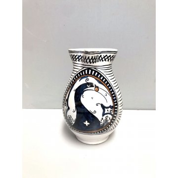 BROCCA VERSATOIO VINTAGE VASO CERAMICA FAENZA PAVONE DIPINTO ISTITUTO D'ARTE 900