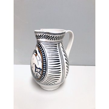 BROCCA VERSATOIO VINTAGE VASO CERAMICA FAENZA PAVONE DIPINTO ISTITUTO D'ARTE 900