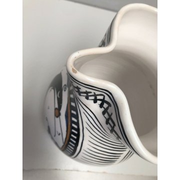 BROCCA VERSATOIO VINTAGE VASO CERAMICA FAENZA PAVONE DIPINTO ISTITUTO D'ARTE 900