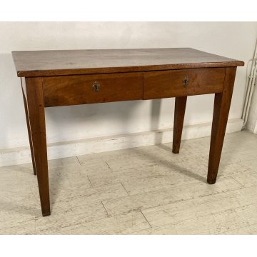 ANTICO TAVOLO SCRIVANIA 1800 4 GAMBE BANCO SCRITTOIO 2 CASSETTI LEGNO NOCE EPOCA