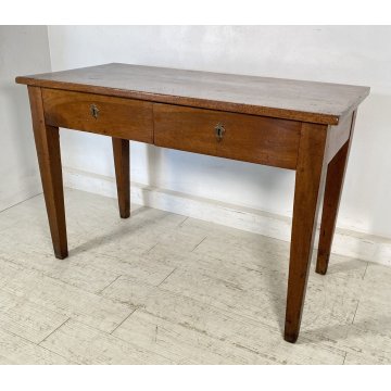 ANTICO TAVOLO SCRIVANIA 1800 4 GAMBE BANCO SCRITTOIO 2 CASSETTI LEGNO NOCE EPOCA