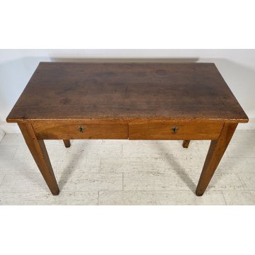 ANTICO TAVOLO SCRIVANIA 1800 4 GAMBE BANCO SCRITTOIO 2 CASSETTI LEGNO NOCE EPOCA