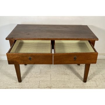 ANTICO TAVOLO SCRIVANIA 1800 4 GAMBE BANCO SCRITTOIO 2 CASSETTI LEGNO NOCE EPOCA