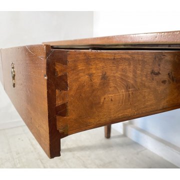 ANTICO TAVOLO SCRIVANIA 1800 4 GAMBE BANCO SCRITTOIO 2 CASSETTI LEGNO NOCE EPOCA