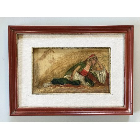 ANTICO QUADRO OLIO TELA STUDIO RITRATTO FIGURA DONNA SDRAIATA ATTR. F. Faruffini