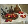 GRANDE QUADRO OLIO NATURA MORTA FRUTTA MELE FIASCO ALLORO CORNICE GUILLOCHE '900