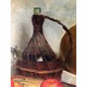 GRANDE QUADRO OLIO NATURA MORTA FRUTTA MELE FIASCO ALLORO CORNICE GUILLOCHE '900