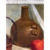 GRANDE QUADRO OLIO NATURA MORTA FRUTTA MELE FIASCO ALLORO CORNICE GUILLOCHE '900
