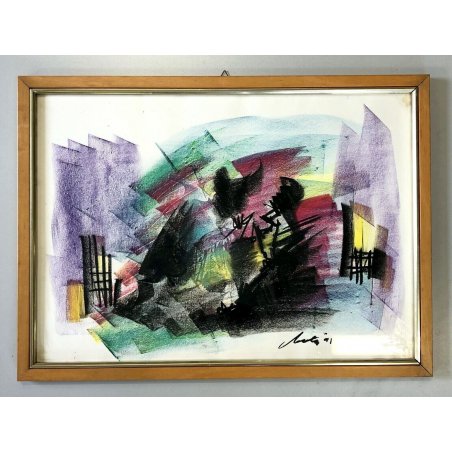 QUADRO DISEGNO ASTRATTO su CARTA PASTELLO VINTAGE ABSTRACT SKETCH FIRMATO '900