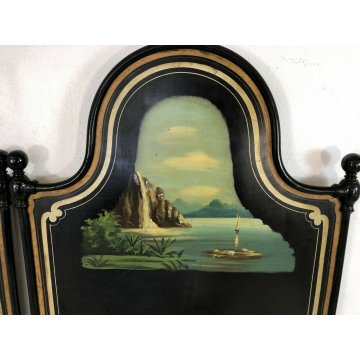 ANTICO LETTO FERRO 1800 2 SINGOLI MATRIMONIALE DIPINTO PAESAGGIOOLD WOOD BED
