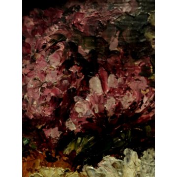 ANTICO QUADRO OLIO TAVOLA NATURA MORTA VASO BROCCA FIORI ZINNIE ORTENSIE FIRMATO