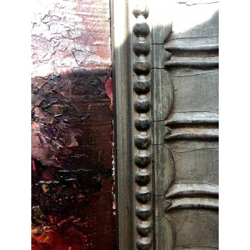 ANTICO QUADRO OLIO TAVOLA NATURA MORTA VASO BROCCA FIORI ZINNIE ORTENSIE FIRMATO