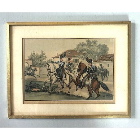 QUADRO DIPINTO ACQUERELLO A. V. Escher SCENA CAVALLERIA MILITARE EPOCA NAPOLEONE