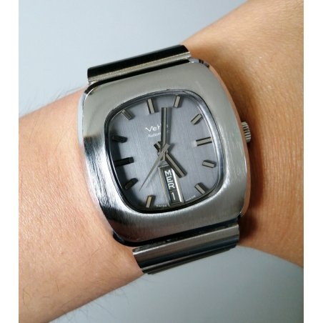 VINTAGE Vetta OROLOGIO POLSO Automatic SILVER DIAL day date ANNI 70 WRIST WATCH