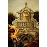 QUADRO DIPINTO Baraldi OLIO TAVOLA PUTTI MONUMENTO NEOCLASSICO DAME BAGNI TERME