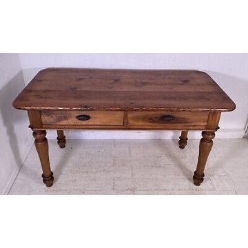 ANTICO TAVOLO LEGNO NOCE ABETE SALA PRANZO RUSTICO 2 CASSETTI 1800 SCRIVANIA 