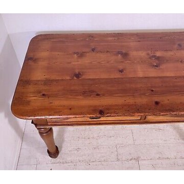 ANTICO TAVOLO LEGNO NOCE ABETE SALA PRANZO RUSTICO 2 CASSETTI 1800 SCRIVANIA 