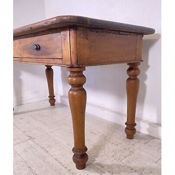 ANTICO TAVOLO LEGNO NOCE ABETE SALA PRANZO RUSTICO 2 CASSETTI 1800 SCRIVANIA 