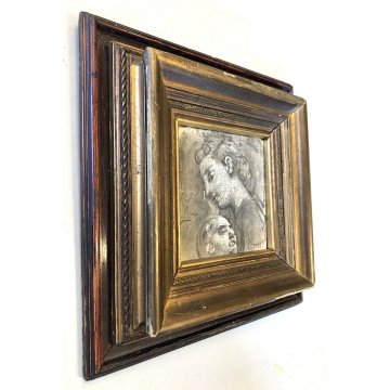 ANTICO DISEGNO TECNICA MISTA STUDIO VOLTO CARTA ACQUERELLO GRAFFIATO FIRMATO 800