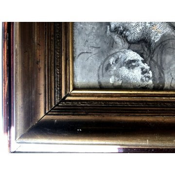 ANTICO DISEGNO TECNICA MISTA STUDIO VOLTO CARTA ACQUERELLO GRAFFIATO FIRMATO 800
