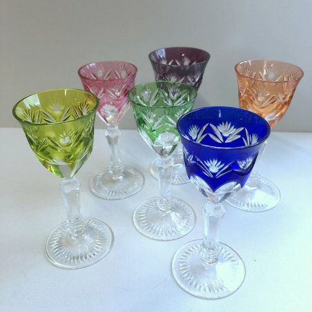 SET 6 BICCHIERI LIQUORE CALICE CRISTALLO MOLATO MULTICOLOR CRYSTAL Nachtmann