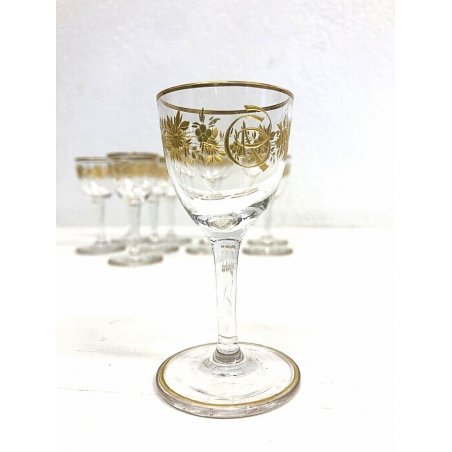 ANTICHI 10 CALICI ROSOLIO CRISTALLO DECORO Recamier ROCAILLE INIZIALI CR EPOCA