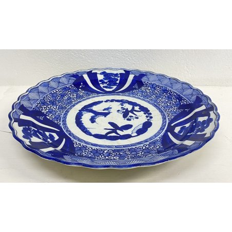 ANTICO PIATTO CERAMICA DIPINTO A MANO BLU GIAPPONESE ANNI 40 FIRMATO OLD DISH 