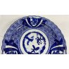 ANTICO PIATTO CERAMICA DIPINTO A MANO BLU GIAPPONESE ANNI 40 FIRMATO OLD DISH 