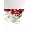SET 6 COPPETE VINTAGE GELATO MACEDONIA VETRO MOLATO ROSSO TRASPARENTE DECOR  
