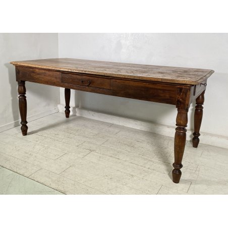 ANTICO TAVOLO PRANZO RETTANGOLARE LEGNO PIOPPO 1800 TABLE OLD 2 CASSETTI EPOCA 