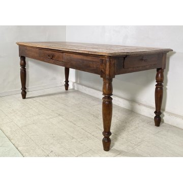 ANTICO TAVOLO PRANZO RETTANGOLARE LEGNO PIOPPO 1800 TABLE OLD 2 CASSETTI EPOCA 