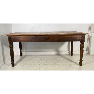 ANTICO TAVOLO PRANZO RETTANGOLARE LEGNO PIOPPO 1800 TABLE OLD 2 CASSETTI EPOCA 