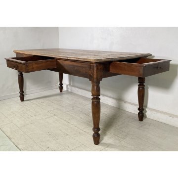 ANTICO TAVOLO PRANZO RETTANGOLARE LEGNO PIOPPO 1800 TABLE OLD 2 CASSETTI EPOCA 