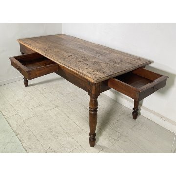 ANTICO TAVOLO PRANZO RETTANGOLARE LEGNO PIOPPO 1800 TABLE OLD 2 CASSETTI EPOCA 