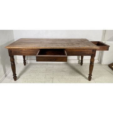 ANTICO TAVOLO PRANZO RETTANGOLARE LEGNO PIOPPO 1800 TABLE OLD 2 CASSETTI EPOCA 