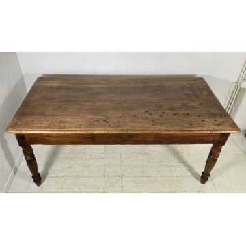 ANTICO TAVOLO PRANZO RETTANGOLARE LEGNO PIOPPO 1800 TABLE OLD 2 CASSETTI EPOCA 