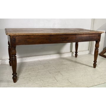 ANTICO TAVOLO PRANZO RETTANGOLARE LEGNO PIOPPO 1800 TABLE OLD 2 CASSETTI EPOCA 