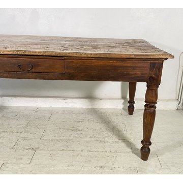 ANTICO TAVOLO PRANZO RETTANGOLARE LEGNO PIOPPO 1800 TABLE OLD 2 CASSETTI EPOCA 