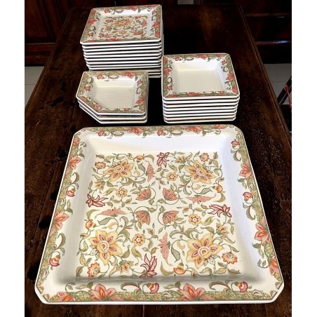 SERVIZIO 21 pz PIATTI QUADRATI CERAMICA Tiffany Boutique BUFFET DECORO FLOREALE