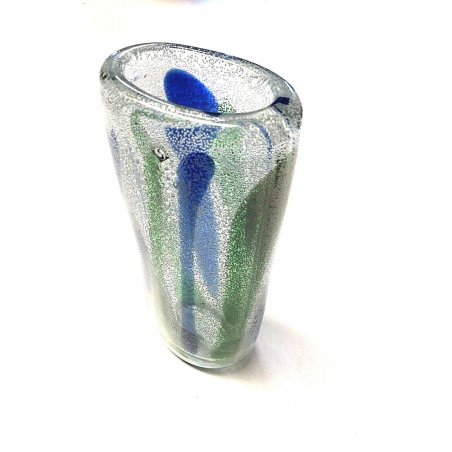VASO VINTAGE LITAUEN GLASS VASE TRASPARENTE VERDE BLU BULLICANTE DESIGN FIRMA